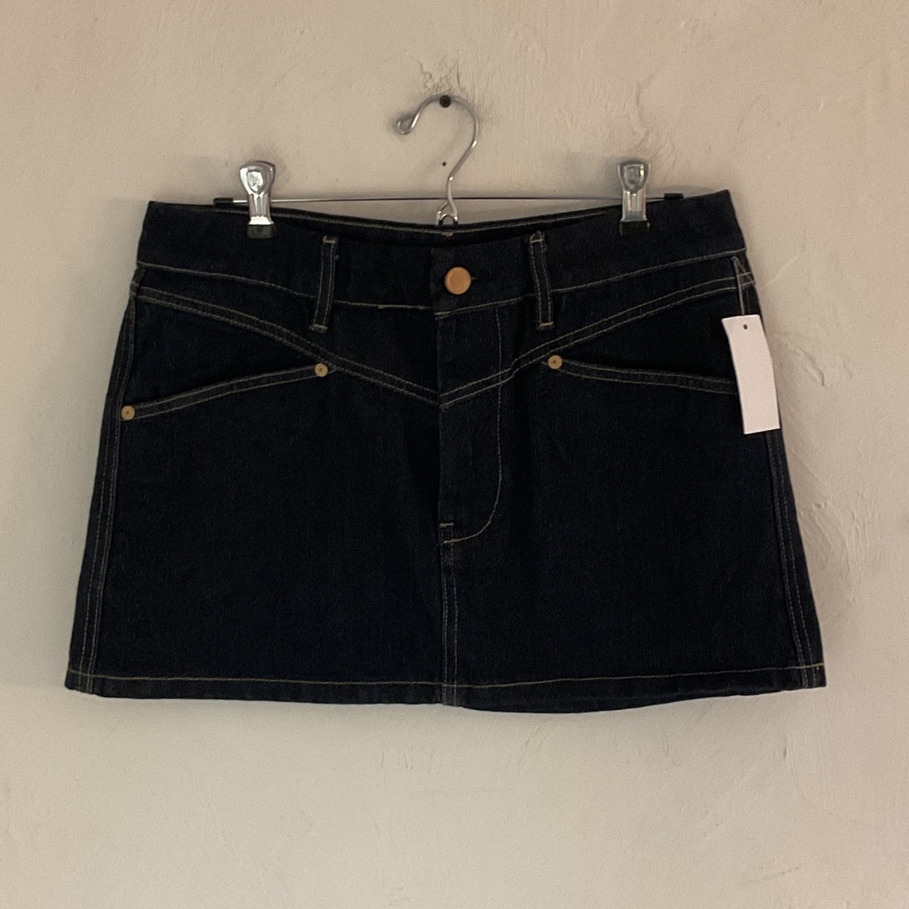 Blank NYC Metallic Weave Denim Micro Mini Skirt, Size 27, Dark Blue/Gold, NWT